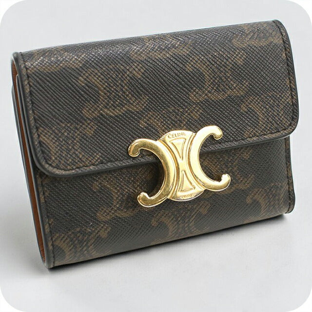 中古 セリーヌ 三つ折り財布 三折財布 レディース ブランド CELINE トリオンフキャンバス コンパクトウォレット 10I652DS3.04LU ブラウン USDCE109254011