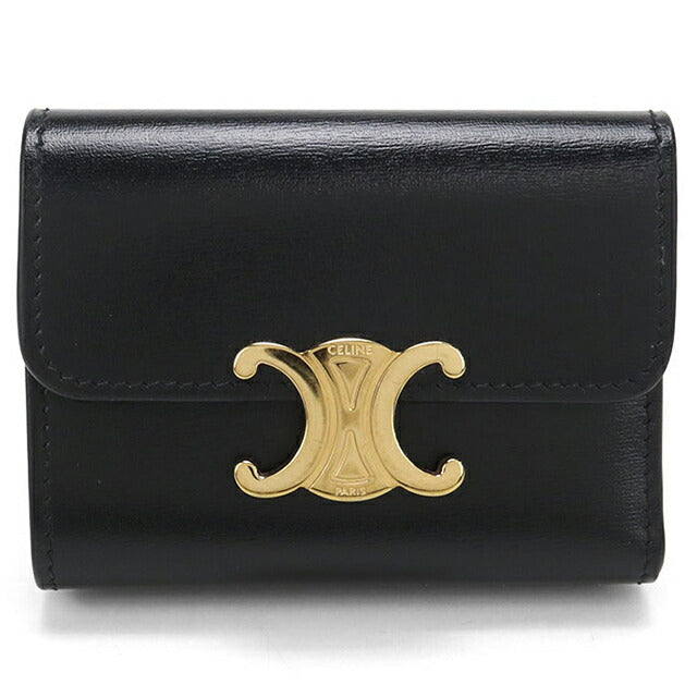中古 セリーヌ 三つ折り財布 三折財布 レディース ブランド CELINE トリオンフ コイン入れ付コンパクトウォレット ブラック USDCE110265011