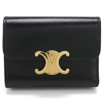 中古 セリーヌ 三つ折り財布 三折財布 レディース ブランド CELINE トリオンフ コイン入れ付コンパクトウォレット ブラック USDCE110265011
