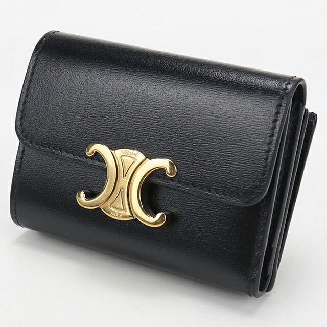 中古 セリーヌ 三つ折り財布 三折財布 レディース ブランド CELINE トリオンフ コイン入れ付コンパクトウォレット ブラック USDCE110265011