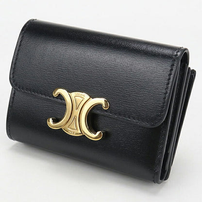 中古 セリーヌ 三つ折り財布 三折財布 レディース ブランド CELINE トリオンフ コイン入れ付コンパクトウォレット ブラック USDCE110265011