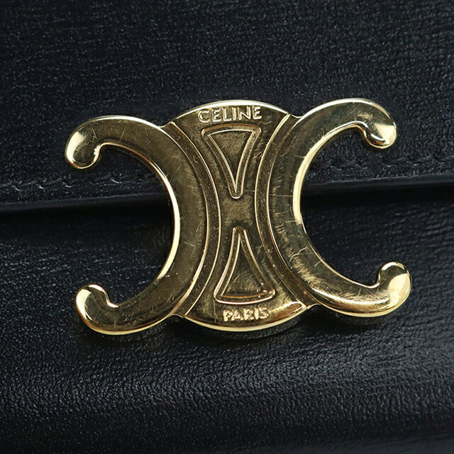 中古 セリーヌ 三つ折り財布 三折財布 レディース ブランド CELINE トリオンフ コイン入れ付コンパクトウォレット ブラック USDCE110265011