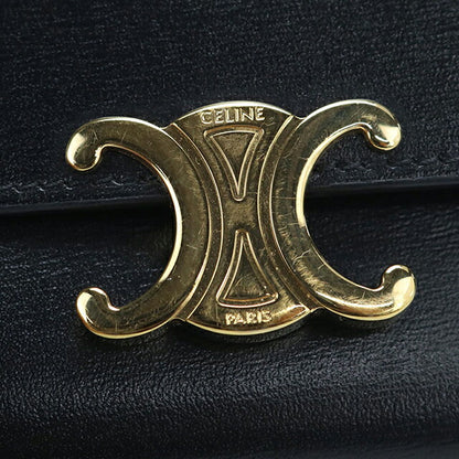 中古 セリーヌ 三つ折り財布 三折財布 レディース ブランド CELINE トリオンフ コイン入れ付コンパクトウォレット ブラック USDCE110265011
