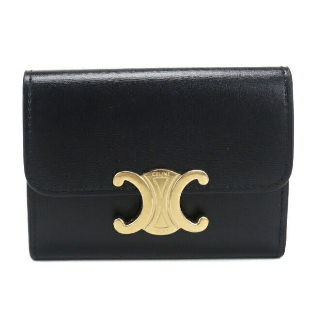 中古 セリーヌ 三つ折り財布 三折財布 レディース ブランド CELINE トリオンフ コンパクトウォレット レザー 10I653DPV.38NO ブラック USDCE111330011