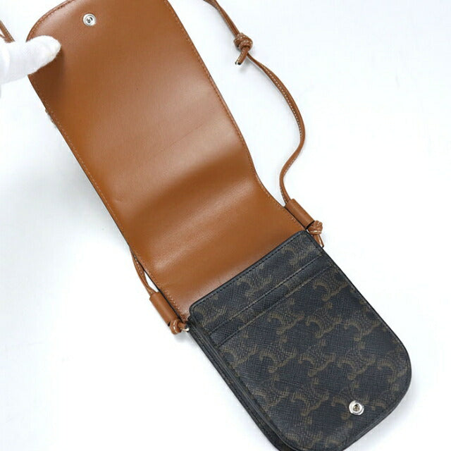 中古 セリーヌ 斜め掛け ショルダーバッグ ユニセックス ブランド CELINE トリオンフキャンバス モバイルポーチ ブラウン USDCE111533011