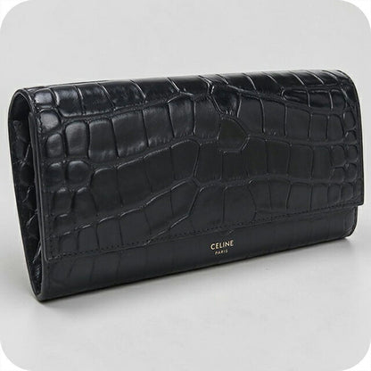Used Celine long wallet bi-fold ladies brand CELINE large flap wallet black USDCE111936011