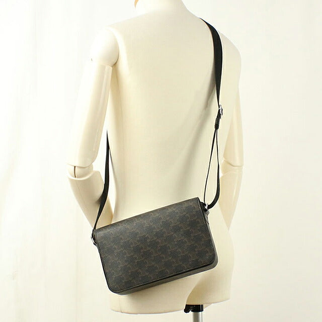 中古 セリーヌ ショルダーバッグ メンズ ブランド CELINE トリオンフキャンバス フラップメッセンジャーバッグ 111592ETH.38SI ブラック USDCE112049011
