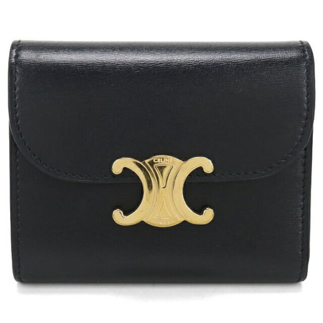 中古 セリーヌ 三つ折り財布 三折財布 レディース ブランド CELINE トリオンフ スモールフラップウォレット ブラック USDCE112279011