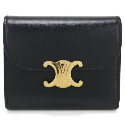 中古 セリーヌ 三つ折り財布 三折財布 レディース ブランド CELINE トリオンフ スモールフラップウォレット ブラック USDCE112279011