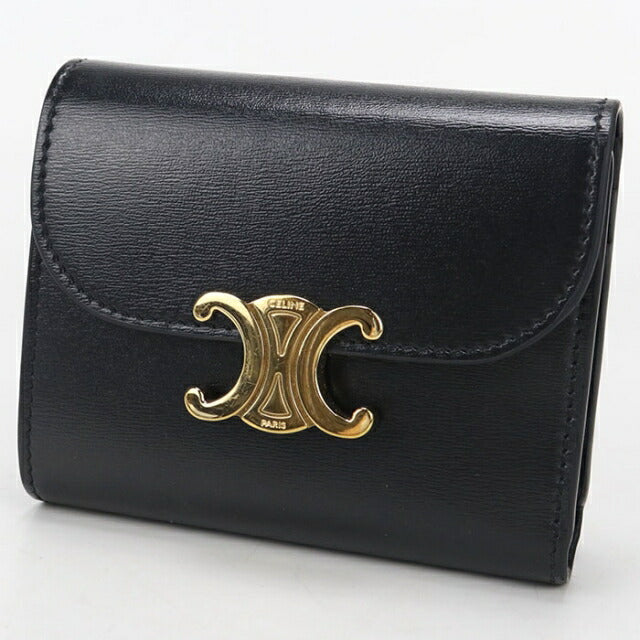 中古 セリーヌ 三つ折り財布 三折財布 レディース ブランド CELINE トリオンフ スモールフラップウォレット ブラック USDCE112279011