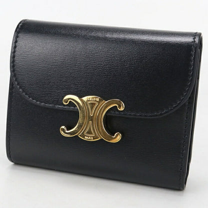 中古 セリーヌ 三つ折り財布 三折財布 レディース ブランド CELINE トリオンフ スモールフラップウォレット ブラック USDCE112279011