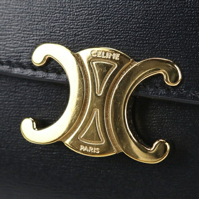 中古 セリーヌ 三つ折り財布 三折財布 レディース ブランド CELINE トリオンフ スモールフラップウォレット ブラック USDCE112279011