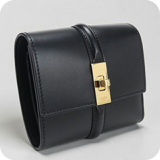 中古 セリーヌ 三つ折り財布 三折財布 レディース ブランド CELINE 16（セーズ） スモールトリフォールドウォレット ブラック USDCE112470011
