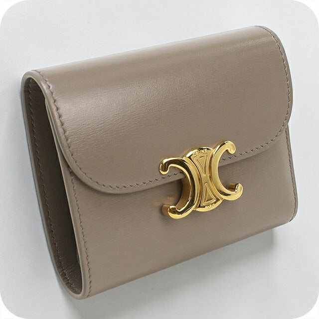 中古 セリーヌ 三つ折り財布 三折財布 レディース ブランド CELINE トリオンフ スモール　フラップウォレット 10D783DPV.10BL ベージュ USDCE112697011