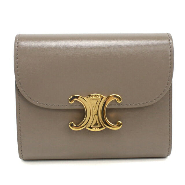 中古 セリーヌ 三つ折り財布 三折財布 レディース ブランド CELINE トリオンフ スモール　フラップウォレット 10D783DPV.10BL ベージュ USDCE112697011