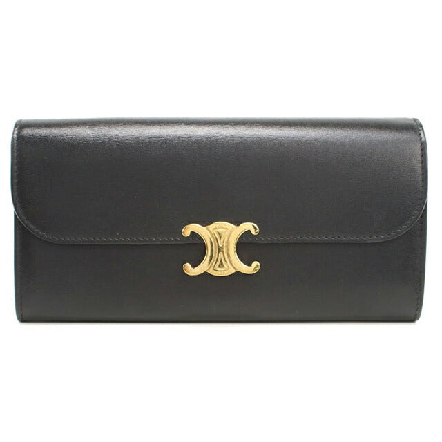 中古 セリーヌ 長財布ニ折小銭入付き レディース ブランド CELINE トリオンフ 長財布二つ折り レザー ブラック USDCE113081011