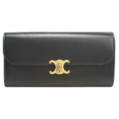 中古 セリーヌ 長財布ニ折小銭入付き レディース ブランド CELINE トリオンフ 長財布二つ折り レザー ブラック USDCE113081011