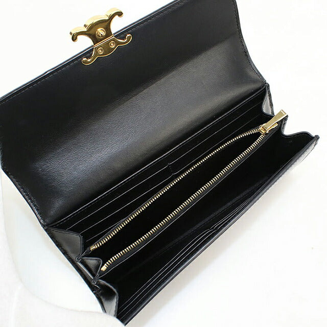 中古 セリーヌ 長財布ニ折小銭入付き レディース ブランド CELINE トリオンフ 長財布二つ折り レザー ブラック USDCE113081011