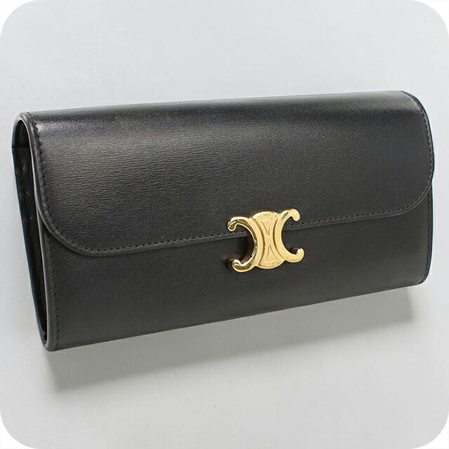 中古 セリーヌ 長財布ニ折小銭入付き レディース ブランド CELINE トリオンフ 長財布二つ折り レザー ブラック USDCE113081011