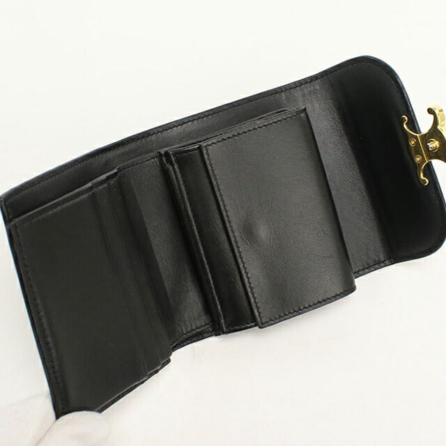 中古 セリーヌ 三つ折り財布 三折財布 レディース ブランド CELINE トリオンフ スモール フラップウォレット 10D783DPV ブラック USDCE113163011