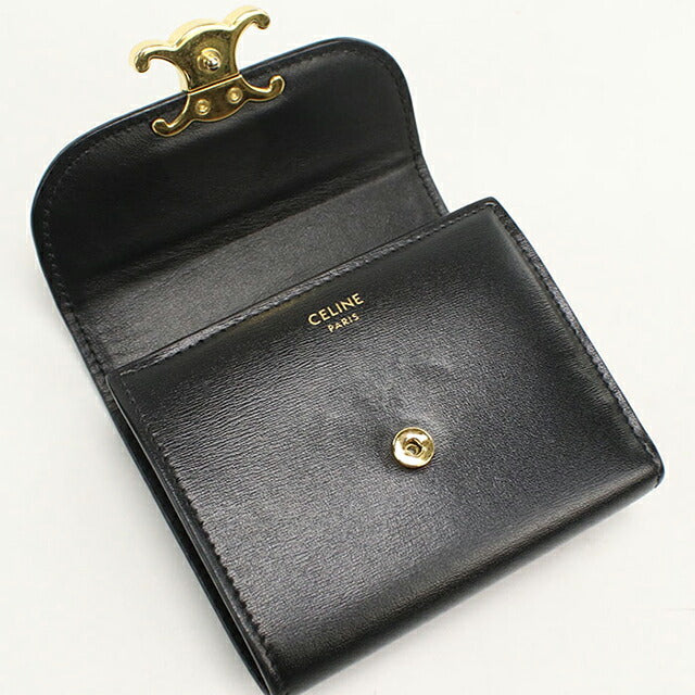 中古 セリーヌ 三つ折り財布 三折財布 レディース ブランド CELINE トリオンフ スモール フラップウォレット 10D783DPV ブラック USDCE113163011