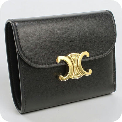 中古 セリーヌ 三つ折り財布 三折財布 レディース ブランド CELINE トリオンフ スモール フラップウォレット 10D783DPV ブラック USDCE113163011