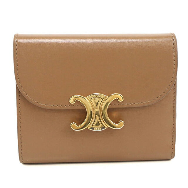 中古 セリーヌ 三つ折り財布 三折財布 レディース ブランド CELINE トリオンフ スモール フラップウォレット 0D783DPV ブラウン USDCE113755011