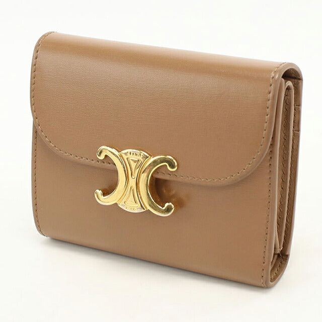 中古 セリーヌ 三つ折り財布 三折財布 レディース ブランド CELINE トリオンフ スモール フラップウォレット 0D783DPV ブラウン USDCE113755011