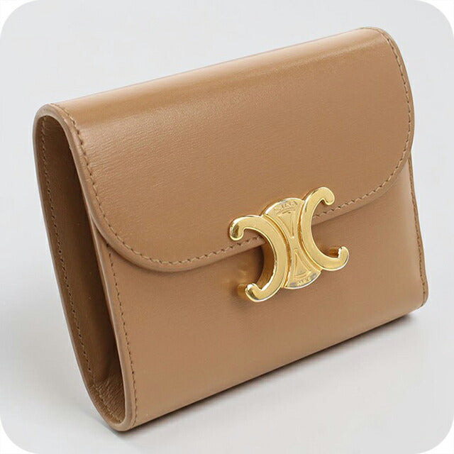 中古 セリーヌ 三つ折り財布 三折財布 レディース ブランド CELINE トリオンフ スモール フラップウォレット 0D783DPV ブラウン USDCE113755011