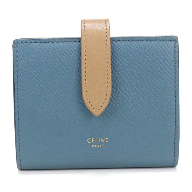 中古 セリーヌ 二つ折り財布 二折財布 レディース ブランド CELINE スモール ストラップウォレット レザー ブルー USDCE114455011