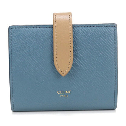 中古 セリーヌ 二つ折り財布 二折財布 レディース ブランド CELINE スモール ストラップウォレット レザー ブルー USDCE114455011