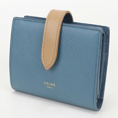 中古 セリーヌ 二つ折り財布 二折財布 レディース ブランド CELINE スモール ストラップウォレット レザー ブルー USDCE114455011