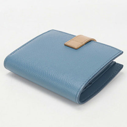 中古 セリーヌ 二つ折り財布 二折財布 レディース ブランド CELINE スモール ストラップウォレット レザー ブルー USDCE114455011