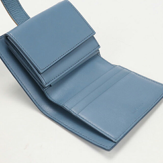 中古 セリーヌ 二つ折り財布 二折財布 レディース ブランド CELINE スモール ストラップウォレット レザー ブルー USDCE114455011
