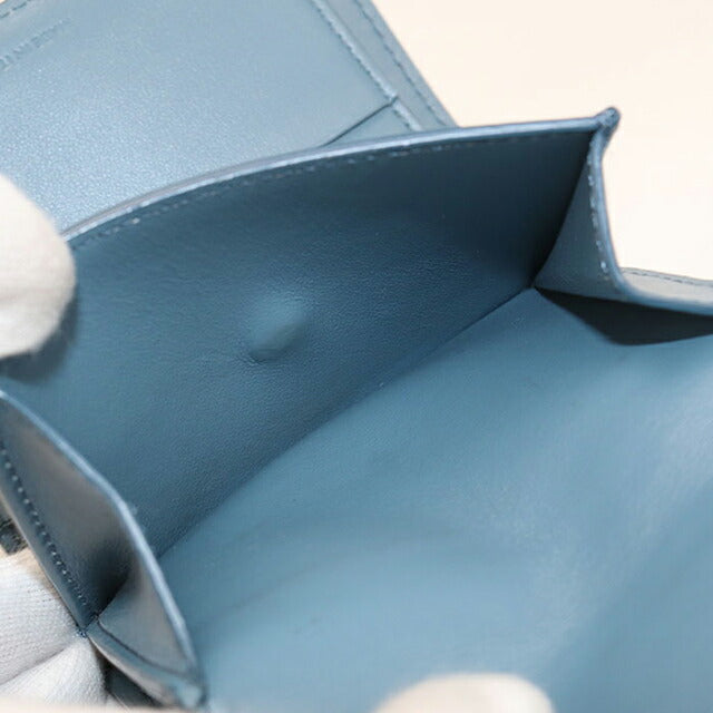 中古 セリーヌ 二つ折り財布 二折財布 レディース ブランド CELINE スモール ストラップウォレット レザー ブルー USDCE114455011
