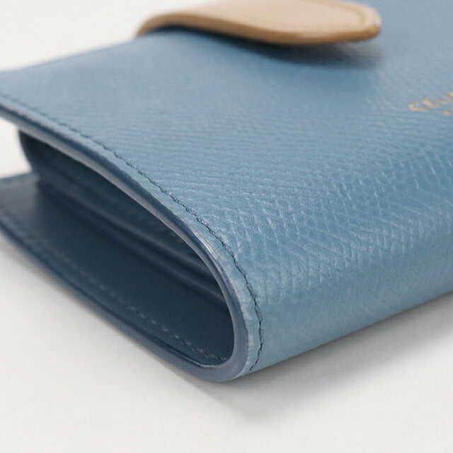 中古 セリーヌ 二つ折り財布 二折財布 レディース ブランド CELINE スモール ストラップウォレット レザー ブルー USDCE114455011