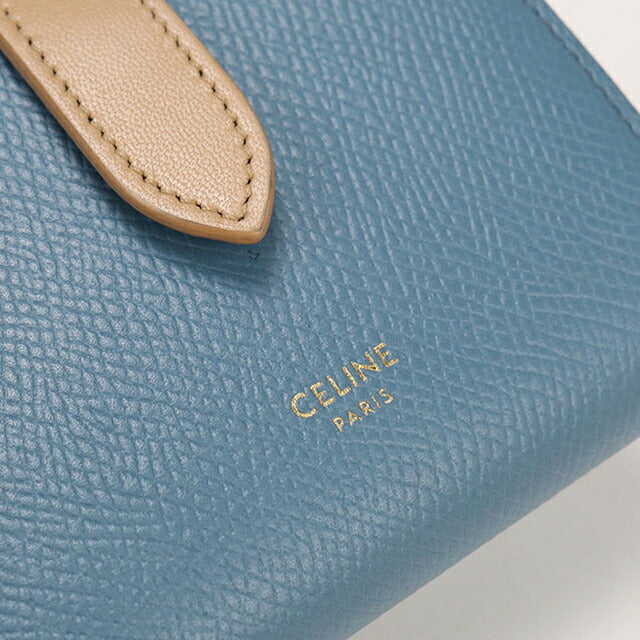 中古 セリーヌ 二つ折り財布 二折財布 レディース ブランド CELINE スモール ストラップウォレット レザー ブルー USDCE114455011