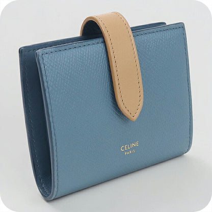 中古 セリーヌ 二つ折り財布 二折財布 レディース ブランド CELINE スモール ストラップウォレット レザー ブルー USDCE114455011