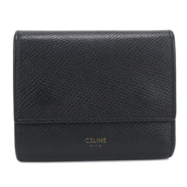 中古 セリーヌ 三つ折り財布 三折財布 レディース ブランド CELINE トリフォールドウォレット 10B573 ブラック USDCE114581011