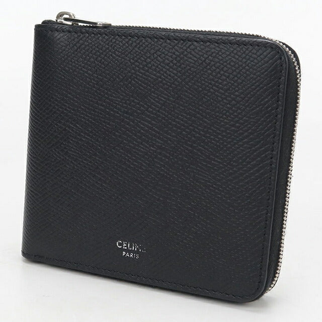 中古 セリーヌ 二つ折り財布 二折財布 メンズ ブランド CELINE ジップドバイフォールド 10J613BEN.38SI ブラック USDCE114583011