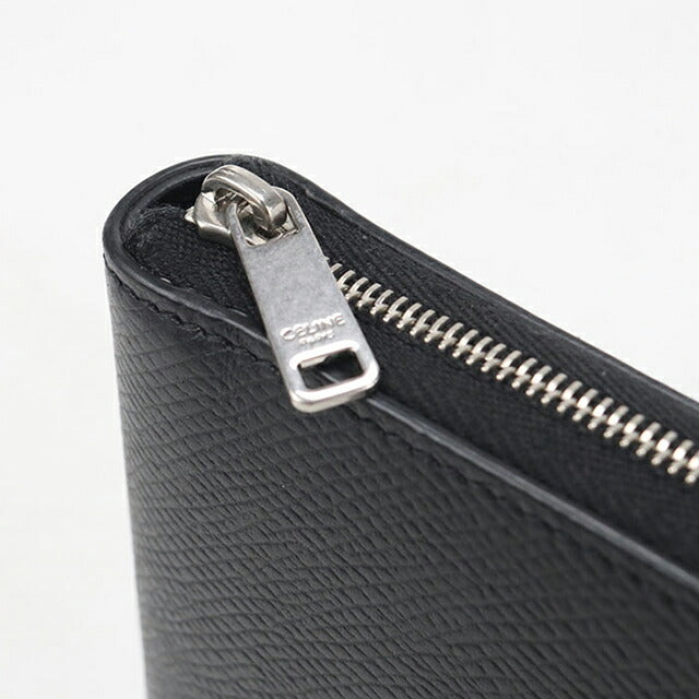 中古 セリーヌ 二つ折り財布 二折財布 メンズ ブランド CELINE ジップドバイフォールド 10J613BEN.38SI ブラック USDCE114583011