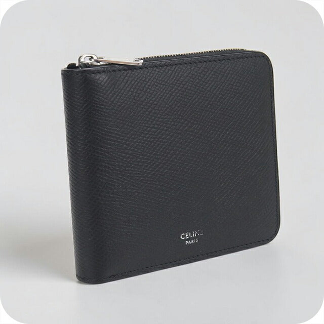 中古 セリーヌ 二つ折り財布 二折財布 メンズ ブランド CELINE ジップドバイフォールド 10J613BEN.38SI ブラック USDCE114583011