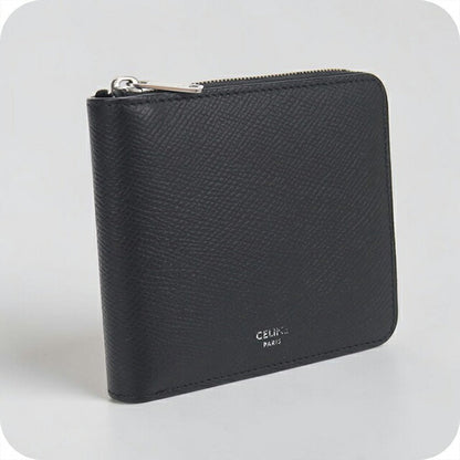 中古 セリーヌ 二つ折り財布 二折財布 メンズ ブランド CELINE ジップドバイフォールド 10J613BEN.38SI ブラック USDCE114583011
