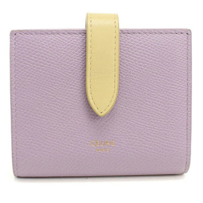中古 セリーヌ 二つ折り財布 二折財布 コンパクト レディース ブランド CELINE スモールストラップウォレット 10H26 3BRU パープル USDCE114800011