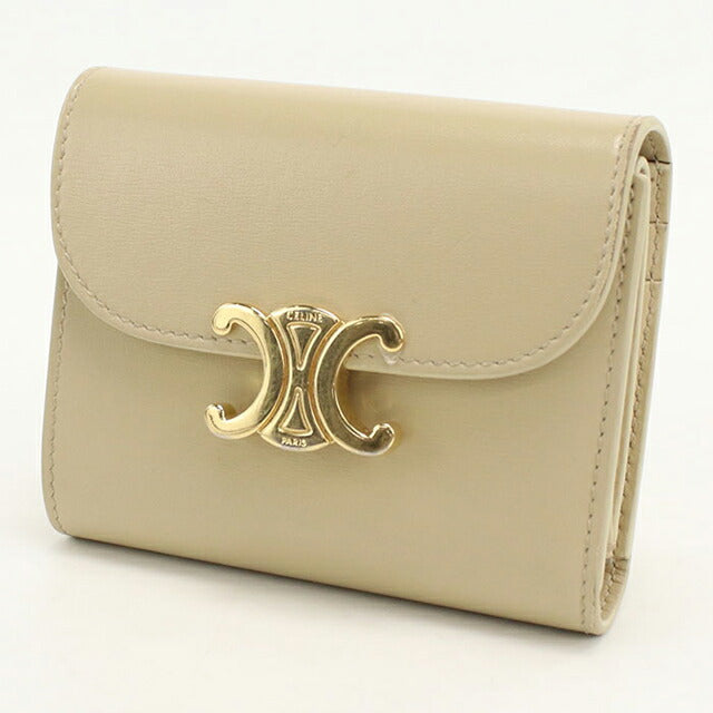 中古 セリーヌ 三つ折り財布 三折財布 レディース ブランド CELINE トリオンフ スモール フラップウォレット 10D783DPV ベージュ USDCE115119011