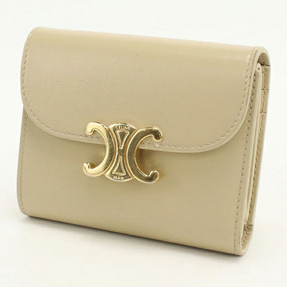 中古 セリーヌ 三つ折り財布 三折財布 レディース ブランド CELINE トリオンフ スモール フラップウォレット 10D783DPV ベージュ USDCE115119011