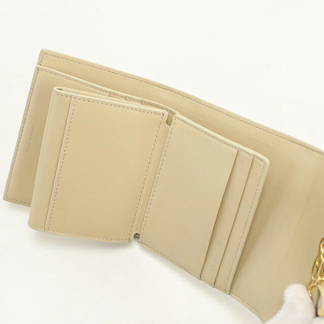 中古 セリーヌ 三つ折り財布 三折財布 レディース ブランド CELINE トリオンフ スモール フラップウォレット 10D783DPV ベージュ USDCE115119011