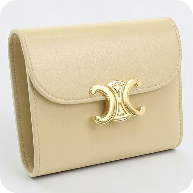 中古 セリーヌ 三つ折り財布 三折財布 レディース ブランド CELINE トリオンフ スモール フラップウォレット 10D783DPV ベージュ USDCE115119011