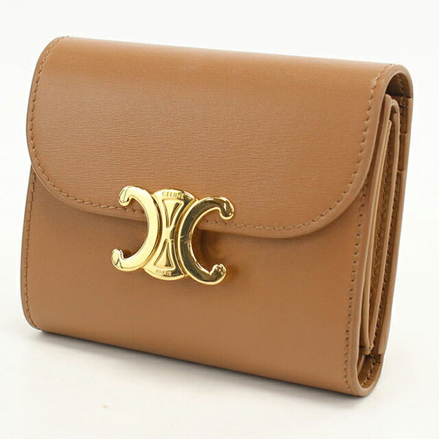 中古 セリーヌ 三つ折り財布 三折財布 レディース ブランド CELINE トリオンフ スモール フラップウォレット 10D783DPV ブラウン USDCE115223011