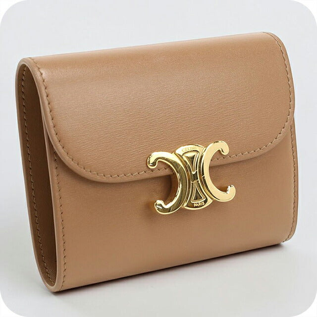 中古 セリーヌ 三つ折り財布 三折財布 レディース ブランド CELINE トリオンフ スモール フラップウォレット 10D783DPV ブラウン USDCE115223011